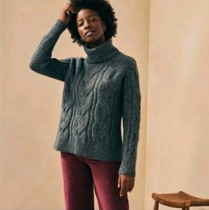 Faherty Frost Cable Stitch Turtleneck Sweater XS Charcoal Gray